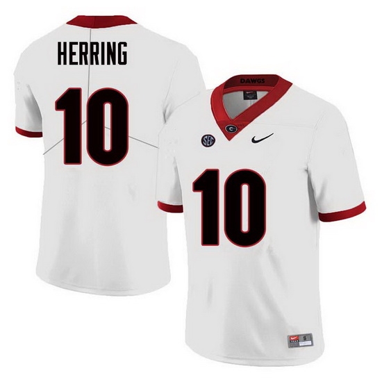 Men Georgia Bulldogs #10 Malik Herring College Football Jerseys Sale-White Men Georgia Bulldogs #10 Malik Herring College Football Jerseys Sale-White
