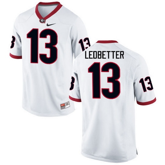 Men Georgia Bulldogs #13 Jonathan Ledbetter College Football Jerseys-White Men Georgia Bulldogs #13 Jonathan Ledbetter College Football Jerseys-White