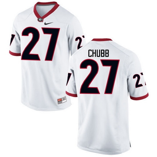 Men Georgia Bulldogs #27 Nick Chubb College Football Jerseys-White Men Georgia Bulldogs #27 Nick Chubb College Football Jerseys-White