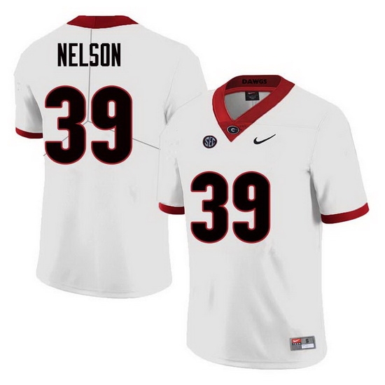 Men Georgia Bulldogs #39 Hugh Nelson College Football Jerseys Sale-White Men Georgia Bulldogs #39 Hugh Nelson College Football Jerseys Sale-White