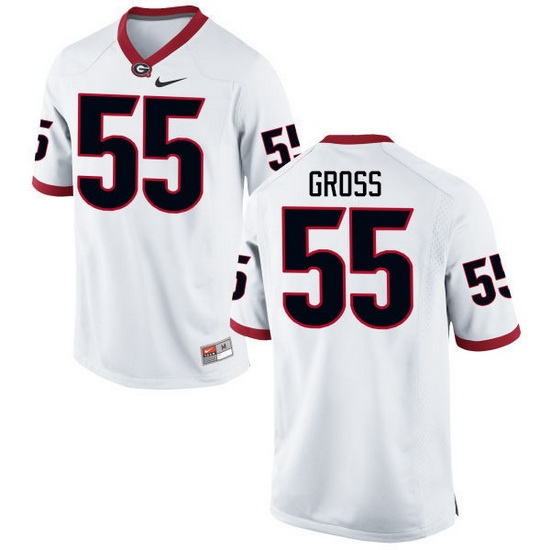 Men Georgia Bulldogs #55 Jacob Gross College Football Jerseys-White Men Georgia Bulldogs #55 Jacob Gross College Football Jerseys-White