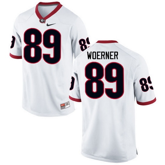 Men Georgia Bulldogs #89 Charlie Woerner College Football Jerseys-White Men Georgia Bulldogs #89 Charlie Woerner College Football Jerseys-White