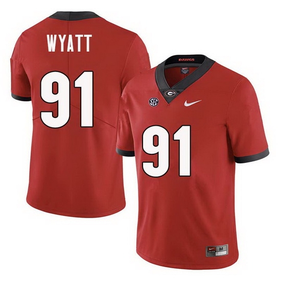 Men Georgia Bulldogs #91 Kolby Wyatt College Football Jerseys Sale-Red Men Georgia Bulldogs #91 Kolby Wyatt College Football Jerseys Sale-Red