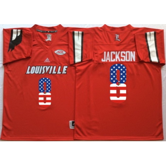 Louisville Cardinals 8 Lamar Jackson Red USA Flag College Jersey Louisville Cardinals 8 Lamar Jackson Red USA Flag College Jersey