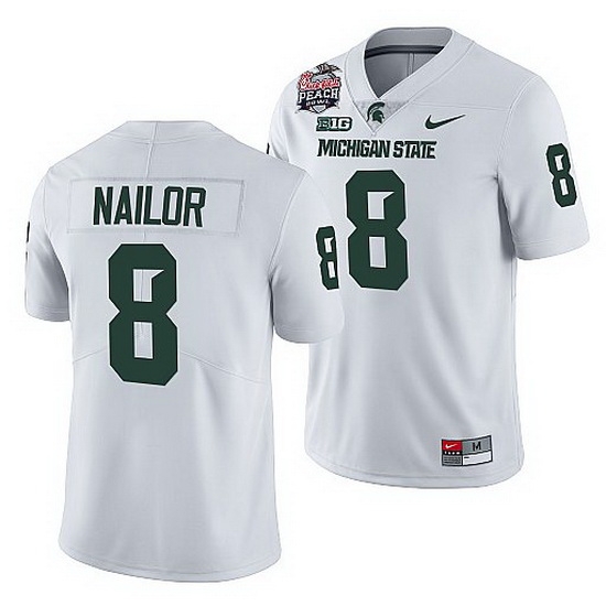 Michigan State Spartans Jalen Nailor White 2021 Peach Bowl College Football Playoff Jersey Michigan State Spartans Jalen Nailor White 2021 Peach Bowl College Football Playoff Jersey