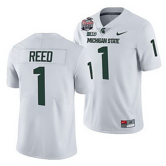 Michigan State Spartans Jayden Reed White 2021 Peach Bowl College Football Playoff Jersey Michigan State Spartans Jayden Reed White 2021 Peach Bowl College Football Playoff Jersey
