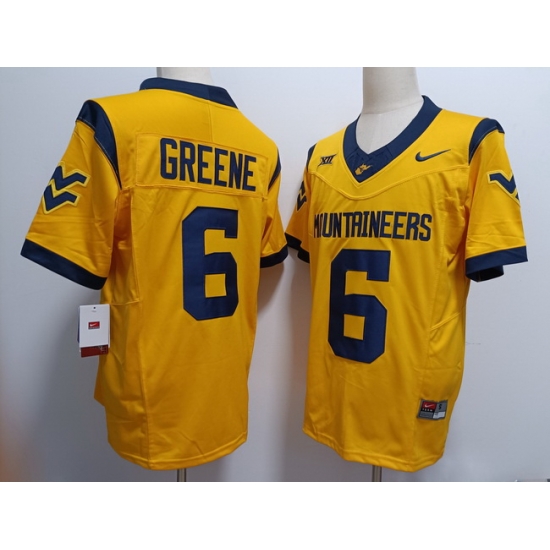 Men West Virginia Mountaineers Garrett Greene #6 F U S E Yellow Stitched Jersey Men West Virginia Mountaineers Garrett Greene #6 F U S E Yellow Stitched Jersey