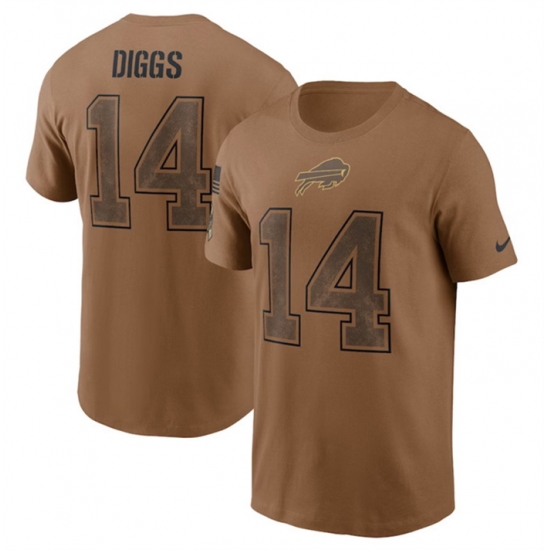 Men Buffalo Bills 14 Stefon Diggs 2023 Brown Salute To Service Name Number T Shirt Men Buffalo Bills 14 Stefon Diggs 2023 Brown Salute To Service Name Number T Shirt