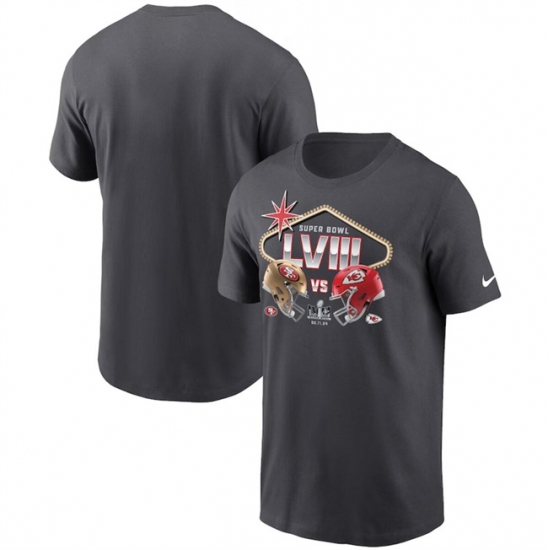Men Anthracite Kansas City Chiefs Vs San Francisco 49ers Super Bowl LVIII Matchup T Shirt Men Anthracite Kansas City Chiefs Vs San Francisco 49ers Super Bowl LVIII Matchup T Shirt