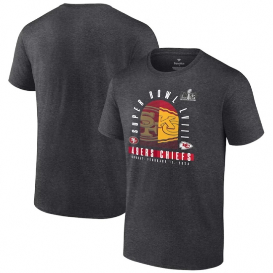 Men Heather Charcoal San Francisco 49ers Vs Kansas City Chiefs Super Bowl LVIII Matchup Final Battle T Shirt Men Heather Charcoal San Francisco 49ers Vs Kansas City Chiefs Super Bowl LVIII Matchup Final Battle T Shirt