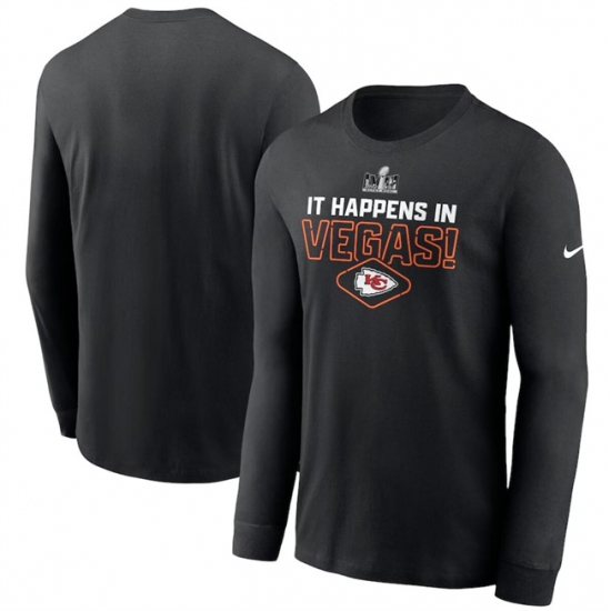 Men Kansas City Chiefs Black Super Bowl LVIII Logo Lockup Long Sleeve T Shirt Men Kansas City Chiefs Black Super Bowl LVIII Logo Lockup Long Sleeve T Shirt
