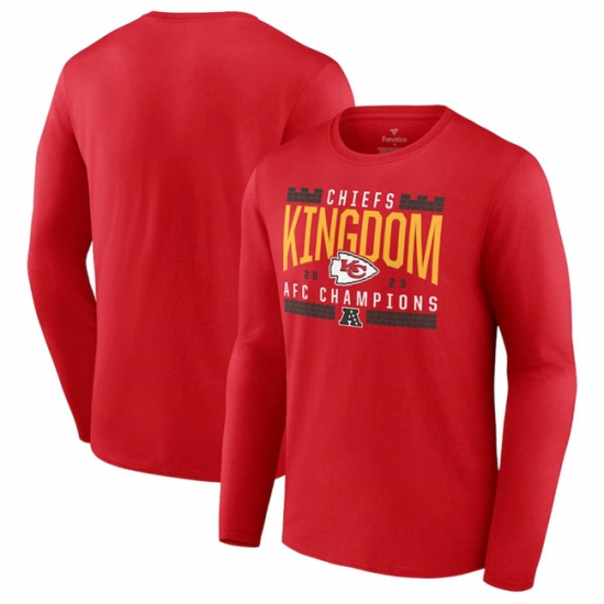 Men Kansas City Chiefs Red 2023 AFC Champions Hometown Not Done Long Sleeve T Shirt Men Kansas City Chiefs Red 2023 AFC Champions Hometown Not Done Long Sleeve T Shirt