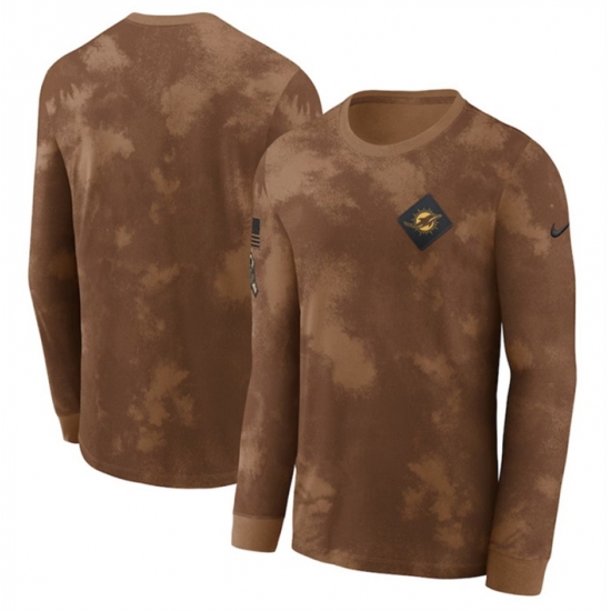 Men Miami Dolphins Brown 2023 Salute To Service Long Sleeve T Shirt Men Miami Dolphins Brown 2023 Salute To Service Long Sleeve T Shirt