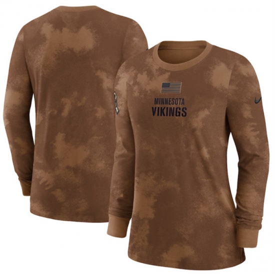 Women Minnesota Vikings Brown 2023 Salute To Service Long Sleeve T Shirt Women Minnesota Vikings Brown 2023 Salute To Service Long Sleeve T Shirt