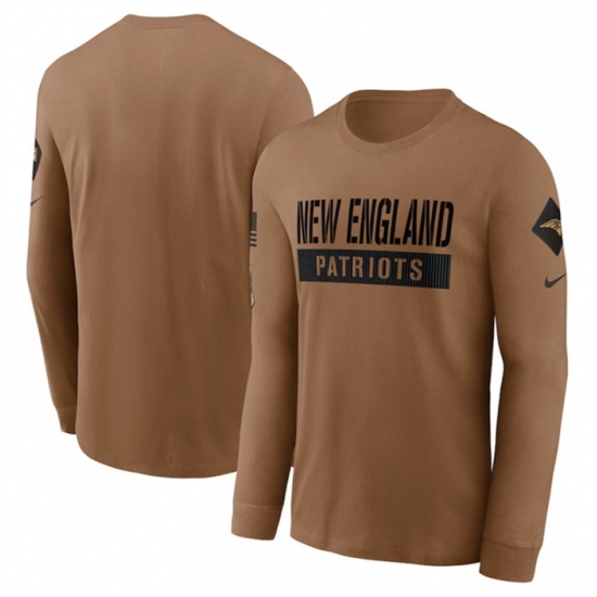 Men New England Patriots 2023 Brown Salute To Service Long Sleeve T Shirt Men New England Patriots 2023 Brown Salute To Service Long Sleeve T Shirt