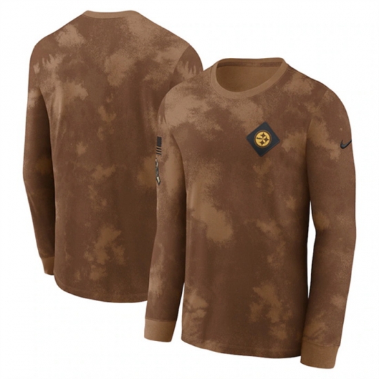 Men Pittsburgh Steelers Brown 2023 Salute To Service Long Sleeve T Shirt Men Pittsburgh Steelers Brown 2023 Salute To Service Long Sleeve T Shirt