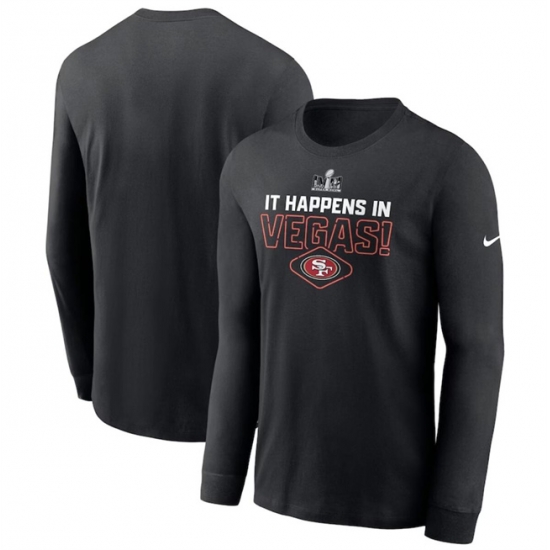 Men San Francisco 49ers Black Super Bowl LVIII Logo Lockup Long Sleeve T Shirt Men San Francisco 49ers Black Super Bowl LVIII Logo Lockup Long Sleeve T Shirt