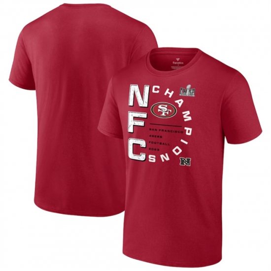 Men San Francisco 49ers Scarlet 2023 NFC Champions Right Side Big 26 Tall T Shirt Men San Francisco 49ers Scarlet 2023 NFC Champions Right Side Big 26 Tall T Shirt