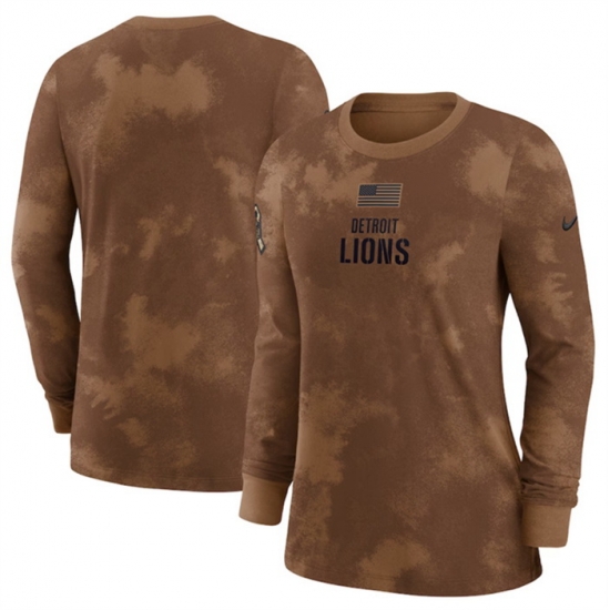 Women Detroit Lions Brown 2023 Salute To Service Long Sleeve T Shirt Women Detroit Lions Brown 2023 Salute To Service Long Sleeve T Shirt