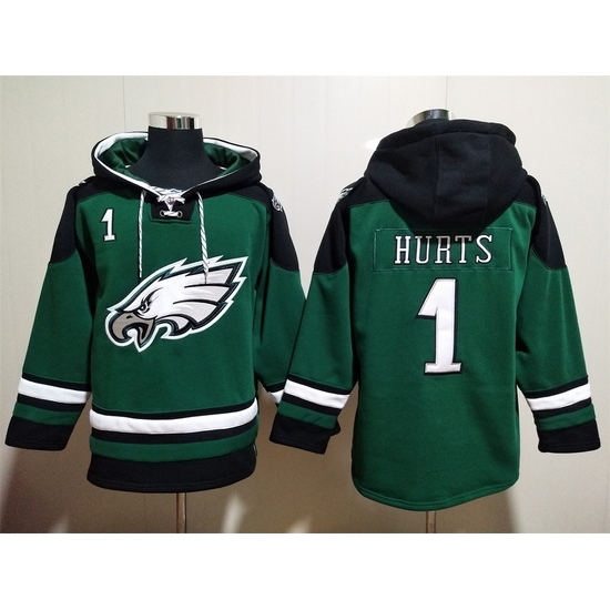 Philadelphia Eagles Green Sitched Pullover Hoodie #1 Jalen Hurts