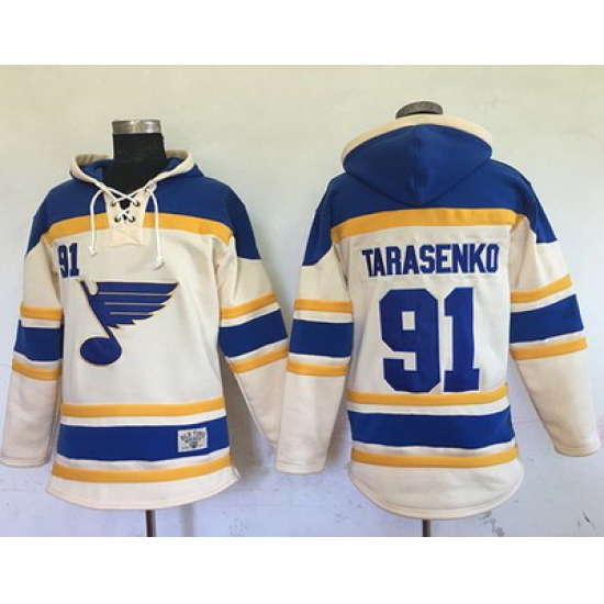 Blues #91 Vladimir Tarasenko Cream Sawyer Hooded Sweatshirt Stitched NHL Jersey Blues #91 Vladimir Tarasenko Cream Sawyer Hooded Sweatshirt Stitched NHL Jersey