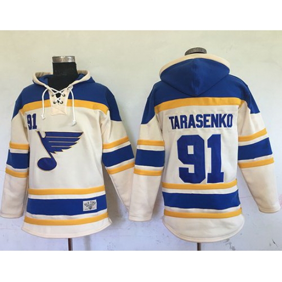 Men St.Louis Blues 91 Vladimir Tarasenko Cream Sawyer Hooded Sweatshirt Stitched NHL Jersey Men St.Louis Blues 91 Vladimir Tarasenko Cream Sawyer Hooded Sweatshirt Stitched NHL Jersey