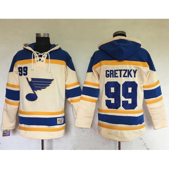 Men St.Louis Blues 99 Wayne Gretzky Cream Sawyer Hooded Sweatshirt Stitched NHL Jersey Men St.Louis Blues 99 Wayne Gretzky Cream Sawyer Hooded Sweatshirt Stitched NHL Jersey