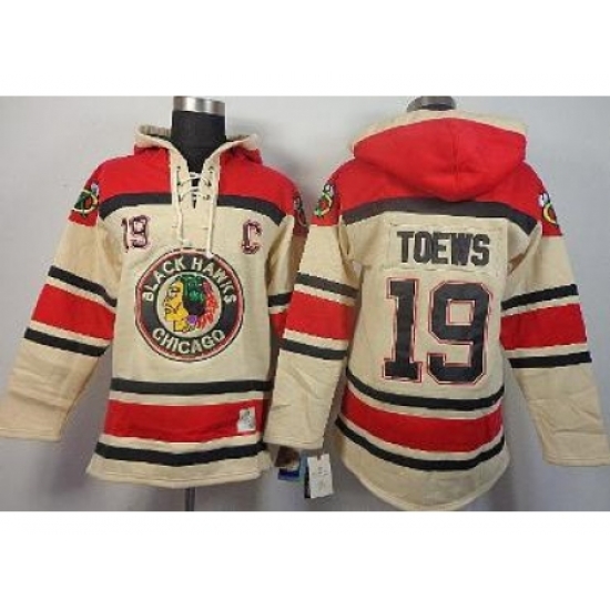 Chicago Blackhawks 19 Jonathan Toews Cream Lace-Up Hoodies Chicago Blackhawks 19 Jonathan Toews Cream Lace-Up Hoodies