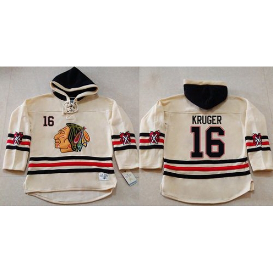 Men Chicago Blackhawks 16 Marcus Kruger Cream Heavyweight Pullover Hoodie Stitched NHL Jersey Men Chicago Blackhawks 16 Marcus Kruger Cream Heavyweight Pullover Hoodie Stitched NHL Jersey
