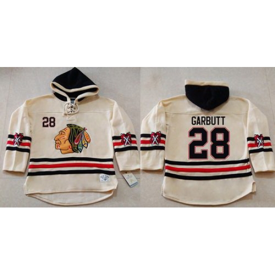 Men Chicago Blackhawks 28 Ryan Garbutt Cream Heavyweight Pullover Hoodie Stitched NHL Jersey Men Chicago Blackhawks 28 Ryan Garbutt Cream Heavyweight Pullover Hoodie Stitched NHL Jersey