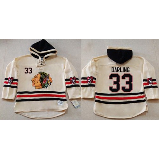 Men Chicago Blackhawks 33 Scott Darling Cream Heavyweight Pullover Hoodie Stitched NHL Jersey Men Chicago Blackhawks 33 Scott Darling Cream Heavyweight Pullover Hoodie Stitched NHL Jersey