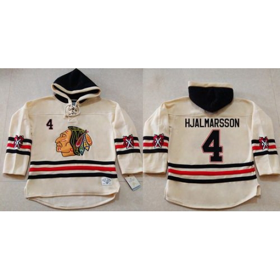 Men Chicago Blackhawks 4 Niklas Hjalmarsson Cream Heavyweight Pullover Hoodie Stitched NHL Jersey Men Chicago Blackhawks 4 Niklas Hjalmarsson Cream Heavyweight Pullover Hoodie Stitched NHL Jersey