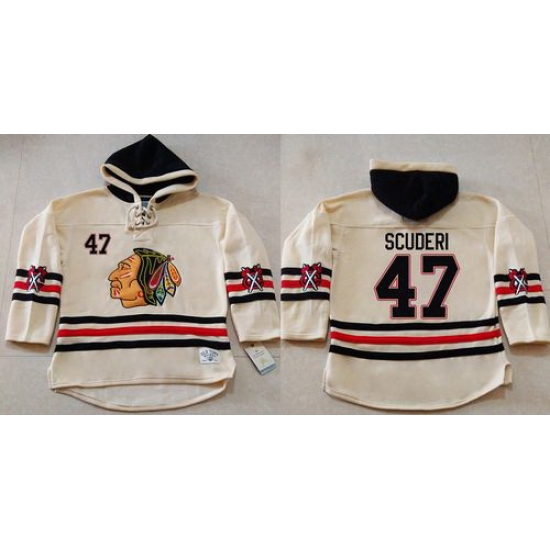 Men Chicago Blackhawks 47 Rob Scuderi Cream Heavyweight Pullover Hoodie Stitched NHL Jersey Men Chicago Blackhawks 47 Rob Scuderi Cream Heavyweight Pullover Hoodie Stitched NHL Jersey