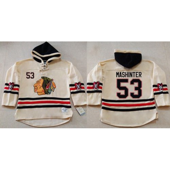 Men Chicago Blackhawks 53 Brandon Mashinter Cream Heavyweight Pullover Hoodie Stitched NHL Jersey Men Chicago Blackhawks 53 Brandon Mashinter Cream Heavyweight Pullover Hoodie Stitched NHL Jersey