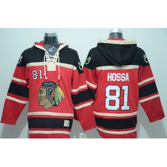 Men Chicago Blackhawks 81 Marian Hossa Red Sawyer Hooded Sweatshirt Stitched NHL Jersey Men Chicago Blackhawks 81 Marian Hossa Red Sawyer Hooded Sweatshirt Stitched NHL Jersey