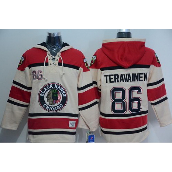 Men Chicago Blackhawks 86 Teuvo Teravainen Cream Sawyer Hooded Sweatshirt Stitched NHL Jersey Men Chicago Blackhawks 86 Teuvo Teravainen Cream Sawyer Hooded Sweatshirt Stitched NHL Jersey