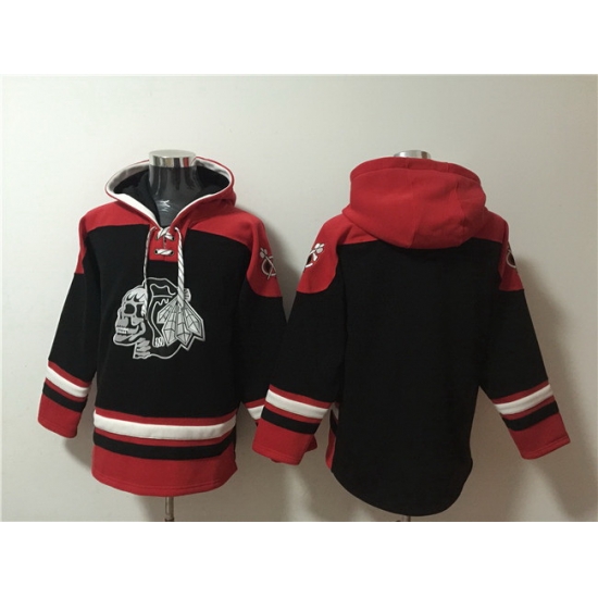Men Chicago Blackhawks Blank Black Lace Up Pullover Hoodie Men Chicago Blackhawks Blank Black Lace Up Pullover Hoodie