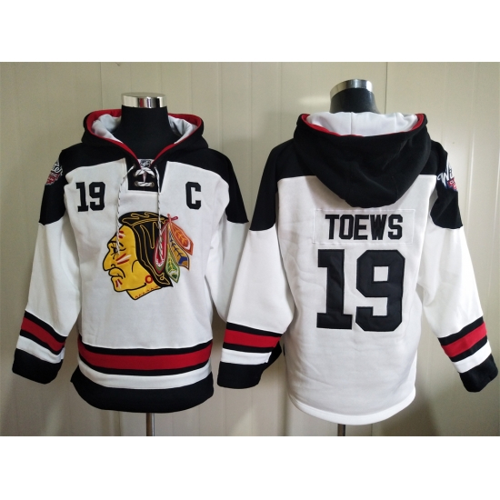 Men Chicago Blackhawks Jonathan Toews 19 White Stitched NHL Hoodie Men Chicago Blackhawks Jonathan Toews 19 White Stitched NHL Hoodie