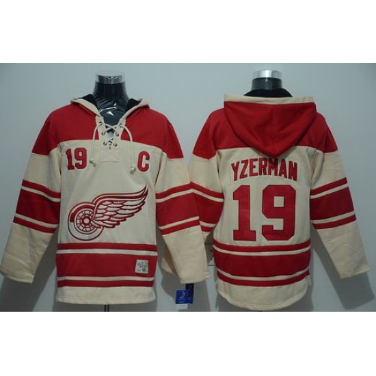 Men Detroit Red Wings 19 Steve Yzerman Cream Sawyer Hooded Sweatshirt Stitched NHL Jersey Men Detroit Red Wings 19 Steve Yzerman Cream Sawyer Hooded Sweatshirt Stitched NHL Jersey