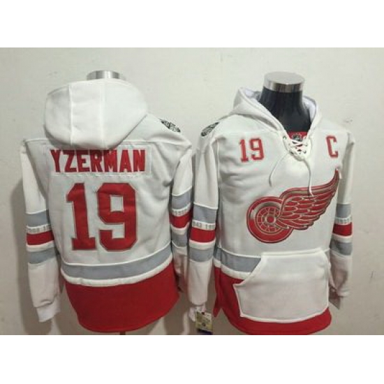 Men Detroit Red Wings 19 Steve Yzerman White All Stitched Hooded Sweatshirt Men Detroit Red Wings 19 Steve Yzerman White All Stitched Hooded Sweatshirt