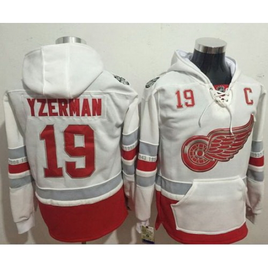 Men Detroit Red Wings 19 Steve Yzerman White Name 26 Number Pullover NHL Hoodie Men Detroit Red Wings 19 Steve Yzerman White Name 26 Number Pullover NHL Hoodie