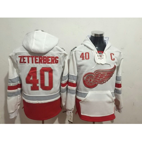 Men Detroit Red Wings 40 Henrik Zetterberg White All Stitched Hooded Sweatshirt Men Detroit Red Wings 40 Henrik Zetterberg White All Stitched Hooded Sweatshirt