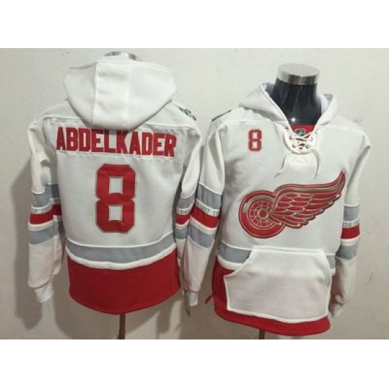 Men Detroit Red Wings 8 Justin Abdelkader White All Stitched Hooded Sweatshirt Men Detroit Red Wings 8 Justin Abdelkader White All Stitched Hooded Sweatshirt