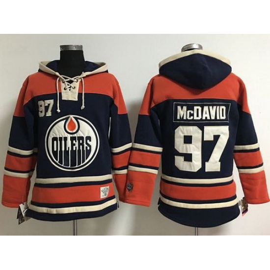 Edmonton Oilers 97 Connor McDavid Navy Blue Women Old Time Lacer NHL Hoodie Edmonton Oilers 97 Connor McDavid Navy Blue Women Old Time Lacer NHL Hoodie