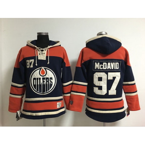 Men Edmonton Oilers 97 Connor McDavid Light dark Blue Stitched NHL Hoodie Men Edmonton Oilers 97 Connor McDavid Light dark Blue Stitched NHL Hoodie