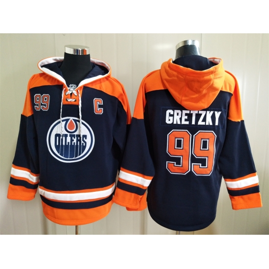 Men Edmonton Oilers Wayne Gretzky 99 Blue Stitched NHL Hoodie Men Edmonton Oilers Wayne Gretzky 99 Blue Stitched NHL Hoodie