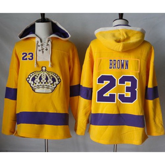 Men Los Angeles Kings 23 Dustin Brown Gold Sawyer Hooded Sweatshirt Stitched NHL Jersey Men Los Angeles Kings 23 Dustin Brown Gold Sawyer Hooded Sweatshirt Stitched NHL Jersey