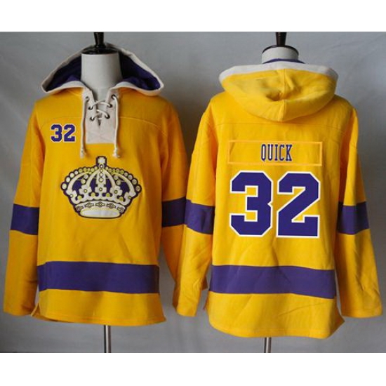 Men Los Angeles Kings 32 Jonathan Quick Gold Sawyer Hooded Sweatshirt Stitched NHL Jersey Men Los Angeles Kings 32 Jonathan Quick Gold Sawyer Hooded Sweatshirt Stitched NHL Jersey