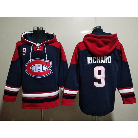 Men Montreal Canadiens #9 Maurice Richard Navy Ageless Must-Have Lace-Up Pullover Hoodie Men Montreal Canadiens #9 Maurice Richard Navy Ageless Must-Have Lace-Up Pullover Hoodie