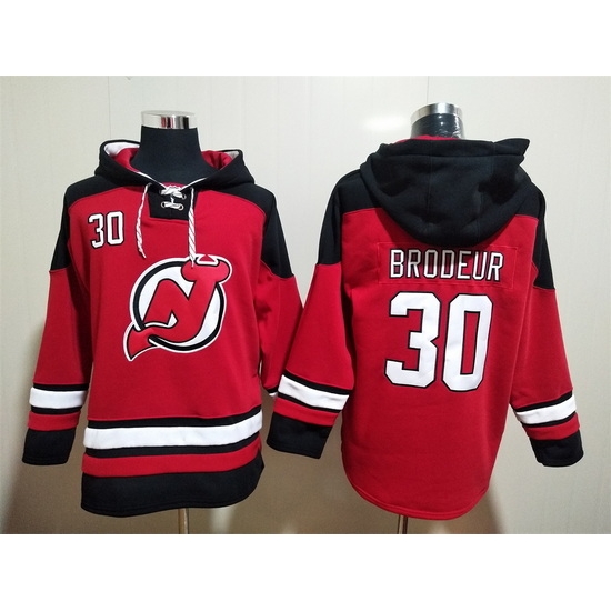 Men New Jersey Devils 30 Martin Brodeur Red Stitched Hoody Men New Jersey Devils 30 Martin Brodeur Red Stitched Hoody